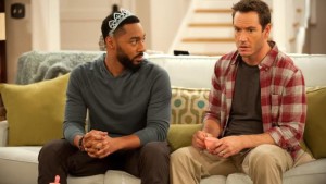 PEOPLE ARE TALKING -- "PILOT" -- Pictured: (l-r) Tone Bell as Russell, Mark-Paul Gosselaar as Mitch -- (Photo by: Colleen Hayes/NBC)