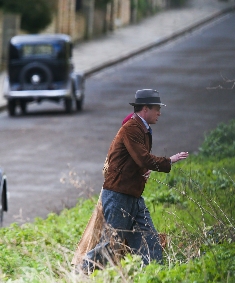 Brad Pitt and Marion Cotillard film a scene for the movie Five Seconds of Sillence in London Featuring: Brad Pitt Where: Surrey, United Kingdom When: 31 Mar 2016 Credit: WENN.com