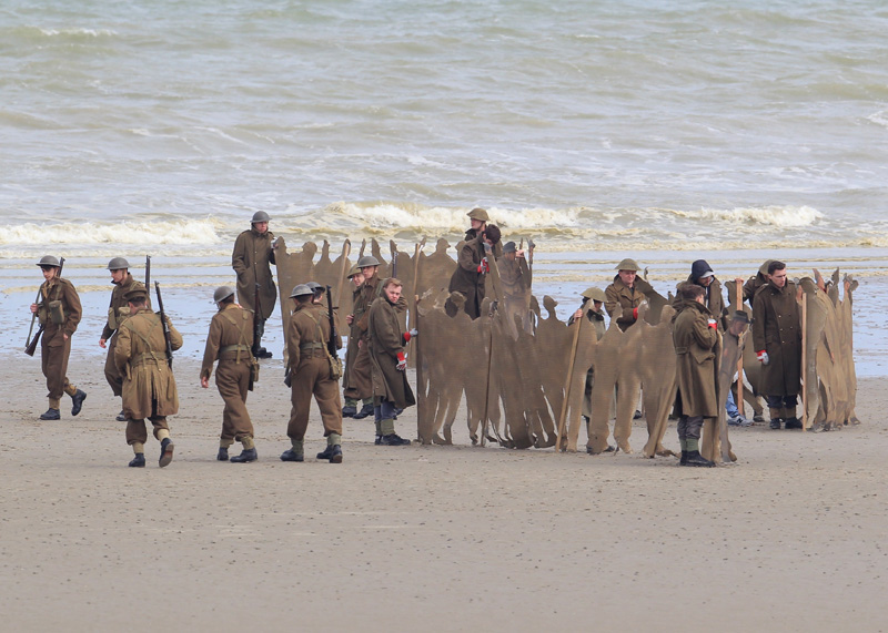 Filming takes place on the Christopher Nolan directed war movie 'Dunkirk' in the exact spot where, 76 years ago to this week, 100,000 soldiers were evacuated. During filming a number of locals were stopped from entering the beach with one person in a land yacht coming very close to driving straight across the set. Three warships circled off the coast adding to the war-like atmosphere while cast members held up cutouts of soldiers to create the illusion of more people in battle. Featuring: Atmosphere Where: Dunkirk, France When: 23 May 2016 Credit: WENN.com